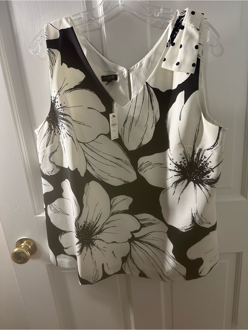 Talbots Black and White Floral V-Neck Tie-Shoulder Camisole